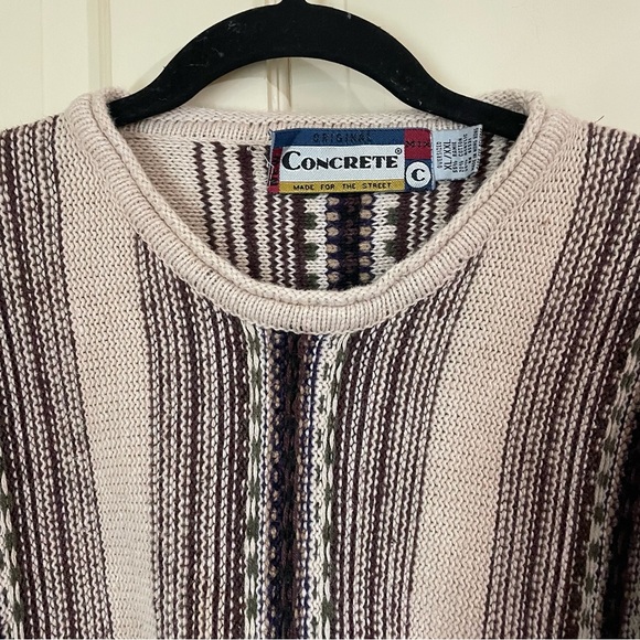 Vintage 90s Concrete Mix Sweater Tan Mens XL/XXL Geometric Knit Hip Hop Biggie - Picture 8 of 9